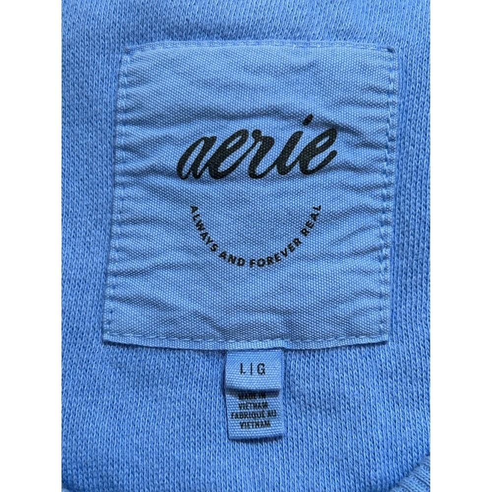 Aerie Womens L Blue Oversized Crewneck Sweatshirt Ribbed Side Panels Slit - Picture 4 of 13